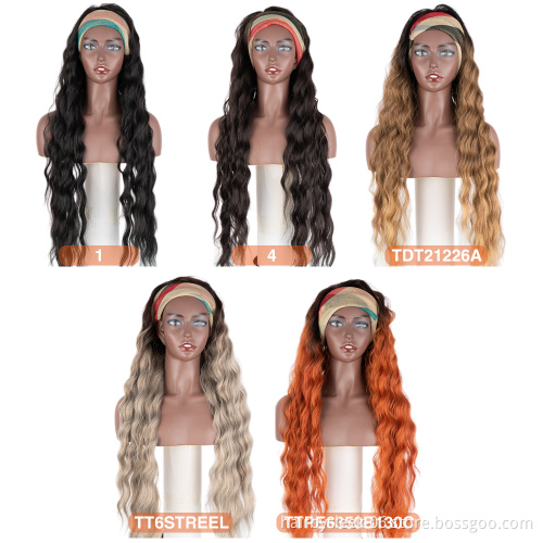 38 inches long natural fashion color wholesale hair wigs for black women High Temperature synthetic hair deep wave headband wig